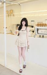 Đầm Chấm Bi Tầng Viền Màu