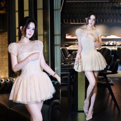 Đầm Ren Tay Phồng Viền Đá