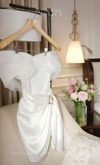 Đầm Lưới Bẹt Vai Phối Lụa