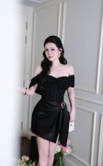 Đầm Lưới Bẹt Vai Phối Lụa