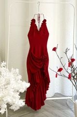 Đầm Bèo Yếm Đắp Chéo Đính Bông