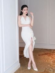Đầm Bèo Yếm Đắp Chéo Đính Bông