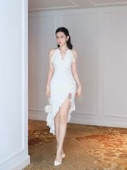 Đầm Bèo Yếm Đắp Chéo Đính Bông