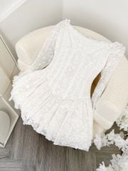 Đầm Ren Bèo Bẹt Vai Thêu Hoa