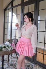 Áo TD Sơ Mi Xoắn Ngực Đính Bông