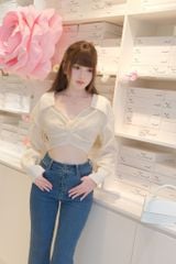 Áo TD Sơ Mi Xoắn Ngực Đính Bông