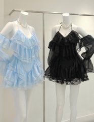 Đầm Yếm Voan Viền Ren TD Bẹt Vai