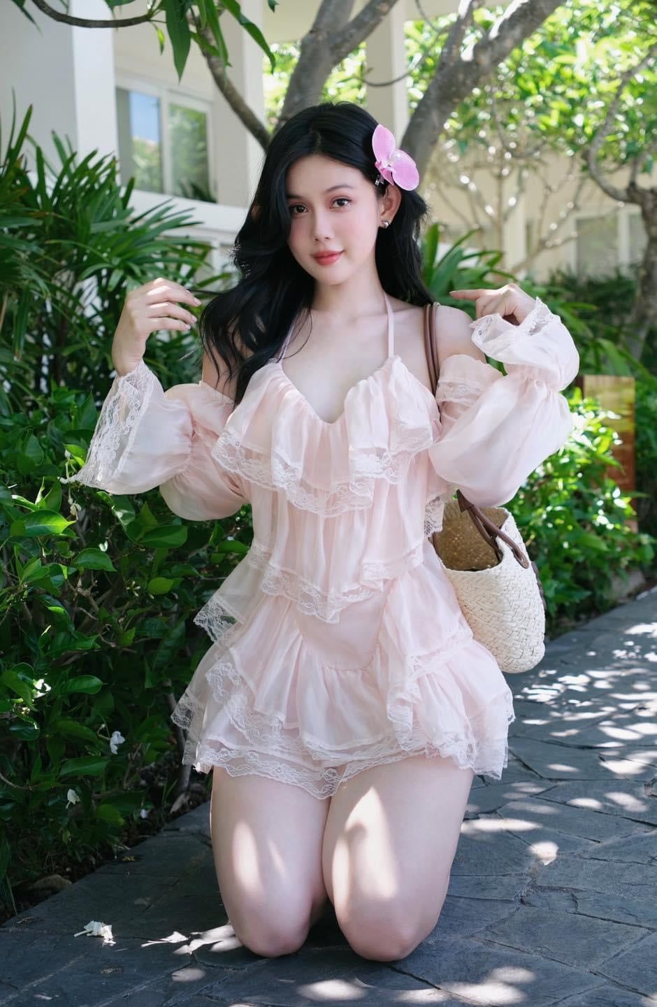 Đầm Yếm Voan Viền Ren TD Bẹt Vai