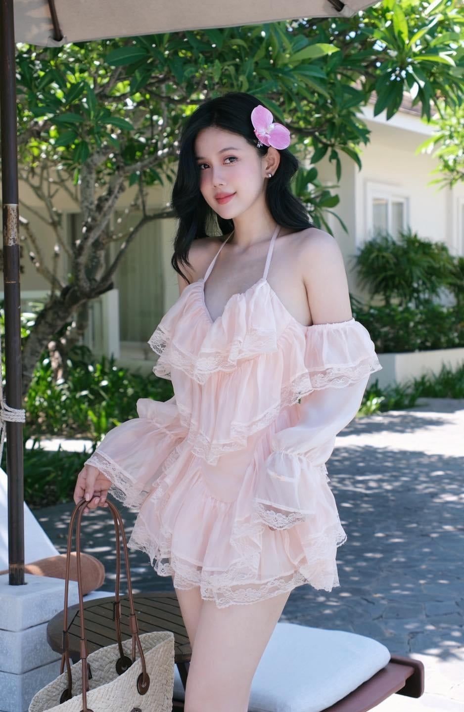 Đầm Yếm Voan Viền Ren TD Bẹt Vai