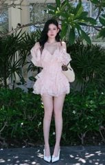 Đầm Yếm Voan Viền Ren TD Bẹt Vai