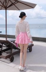 Áo TD Sơ Mi Xoắn Ngực Đính Bông