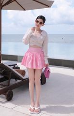 Áo TD Sơ Mi Xoắn Ngực Đính Bông