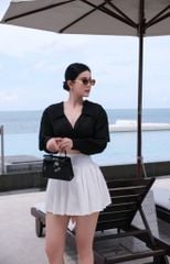 Áo TD Sơ Mi Xoắn Ngực Đính Bông