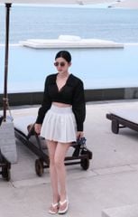 Áo TD Sơ Mi Xoắn Ngực Đính Bông