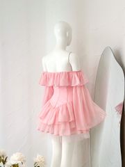 Đầm Xòe Bèo Bẹt Vai  Đan Dây