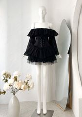 Đầm Xòe Bèo Bẹt Vai  Đan Dây