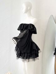 Đầm Xòe Bèo Bẹt Vai  Đan Dây