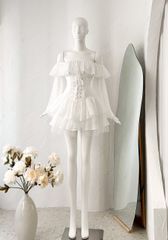 Đầm Xòe Bèo Bẹt Vai  Đan Dây