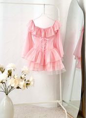 Đầm Xòe Bèo Bẹt Vai  Đan Dây