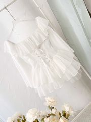 Đầm Xòe Bèo Bẹt Vai  Đan Dây