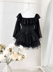 Đầm Xòe Bèo Bẹt Vai  Đan Dây