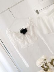 Set Ren Bẹt Vai Cột Nơ Kèm Hoa