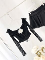 Set Ren Bẹt Vai Cột Nơ Kèm Hoa