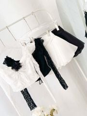 Set Ren Bẹt Vai Cột Nơ Kèm Hoa