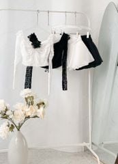 Set Ren Bẹt Vai Cột Nơ Kèm Hoa