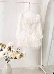 Đầm Xòe Bèo Bẹt Vai  Đan Dây