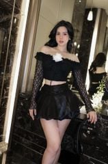 Set Ren Bẹt Vai Cột Nơ Kèm Hoa