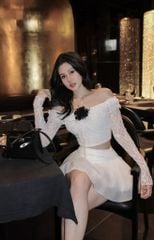 Set Ren Bẹt Vai Cột Nơ Kèm Hoa