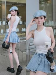 Chân Váy Jean Xòe Dập Li