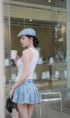 Chân Váy Jean Xòe Dập Li