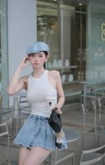 Chân Váy Jean Xòe Dập Li