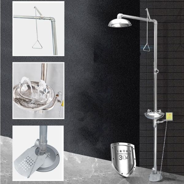 Bồn Rửa Mắt Và Tắm Khẩn Cấp Đứng Loại Có Chân Đạp Bằng Inox Không Gỉ 304