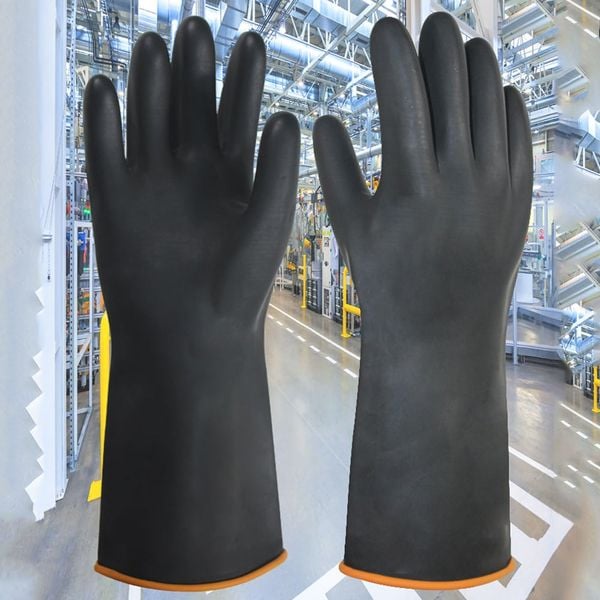 Găng tay cao su màu đen dày chống axit, chống kiềm dài 35 - 45 - 55cm
