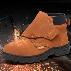 Giày Bảo Hộ Da Bò Lộn Cao Cổ Chống Cháy Cho Thợ Hàn Mũi Thép Đế Thép Giá Sỉ