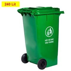 Thùng Rác 240 Lít Bằng Nhựa Nắp Kín Có Bánh Xe
