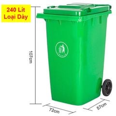 Thùng Rác 240L Loại Dày Bằng Nhựa Nắp Kín Có Bánh Xe