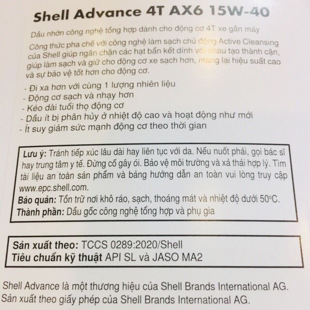  (NEW) Nhớt Shell AX6 Công Nghệ Tổng Hợp 15W40 1L cao cấp chuyên tay côn 