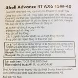  (NEW) Nhớt Shell AX6 Công Nghệ Tổng Hợp 15W40 800ml cao cấp chuyên tay côn 