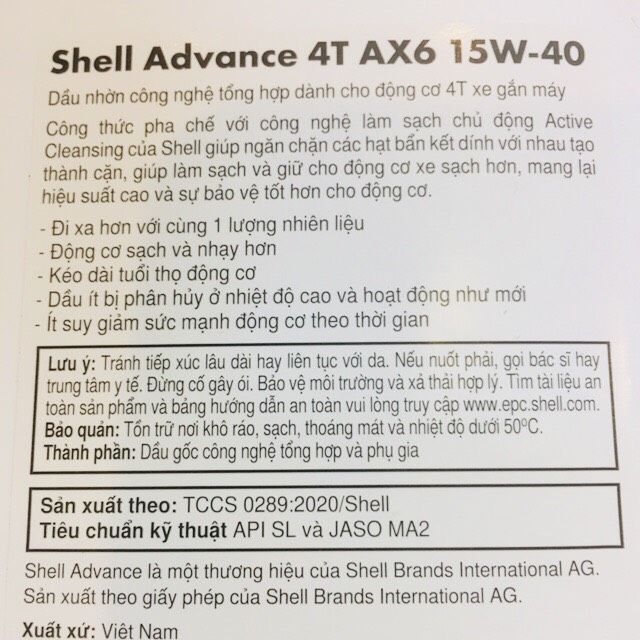  (NEW) Nhớt Shell AX6 Công Nghệ Tổng Hợp 15W40 800ml cao cấp chuyên tay côn 