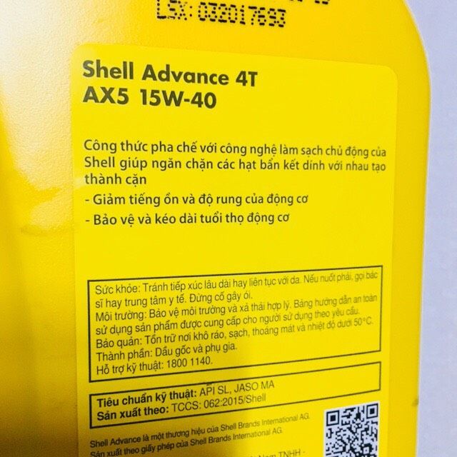  NHỚT SHELL ADVANCE AX5 15W-40 1L (Nhớt xe số) 
