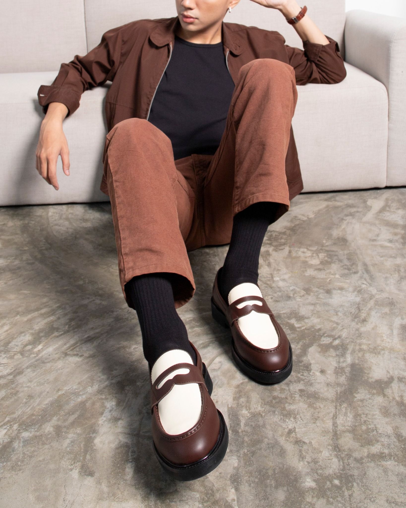  THE SEAN WOLF PENNY LOAFER - BROWN & OFF-WHITE 
