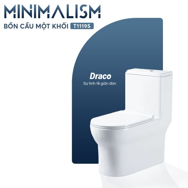 Bồn Cầu Liền Khối Draco T1119S Công Nghệ Xả Xoáy Ultra Flush Mạnh Mẽ Chất Liệu Sứ Cao Cấp Tuổi Thọ Lên Tới 30 Năm