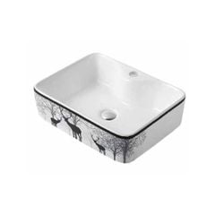 Lavabo Đặt Bàn Draco T2186SA Chất Liệu Sứ Caremic Tráng Men Cleanano Thiết Kế Vuông Họa Tiết Hươu - Hàng Chính Hãng