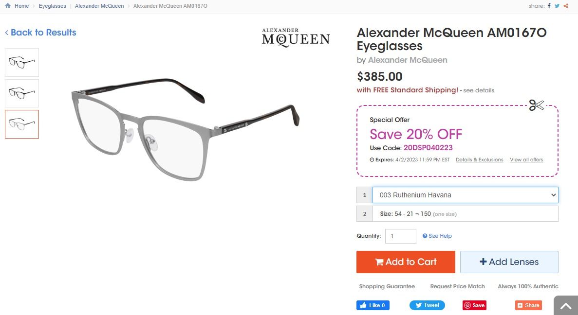 Alexander McQueen AM0167O 003 eyeglasses Alexander McQueen AM0167O 003 eyeglasses