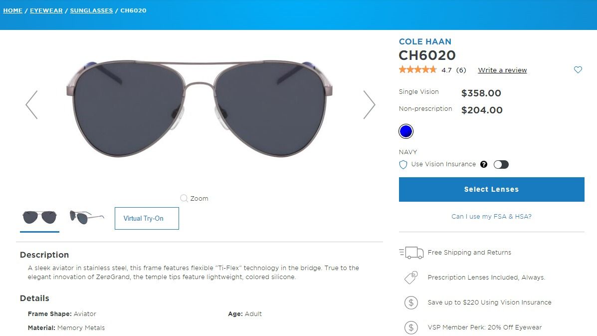  (ĐÃ BÁN) Cole Haan CH6020 045 silver grey sunglasses 