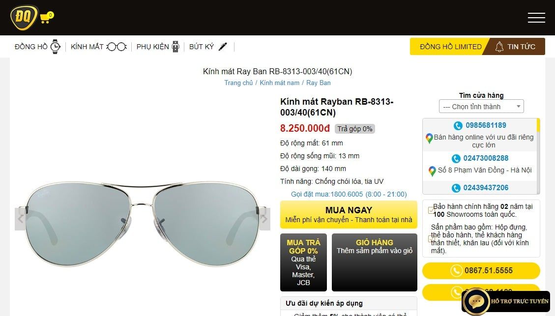  (ĐÃ BÁN) Ray Ban RB8313 003/40 sunglasses 